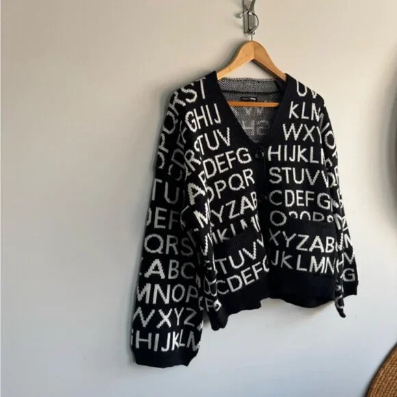 Fashion nova medium Trendy Black and White Lettered Cardigan - Picture 5 of 13
